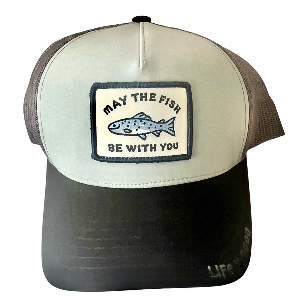 Life Is Good Fish Patch Mesh SnapBack Cap Black Gray Seafoam Summer Fathers Day